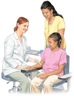 Ilustración de un niño realizándose un examen de sangre.