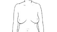 Dibujo sobre el auto-exámen del seno, primer paso, con los brazos hacia los lados