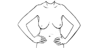 Dibujo sobre el auto-exámen del seno, tercer paso, con las manos en la cadera