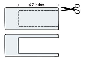 Scissors ready to cut section of cloth, section of cloth after cutting