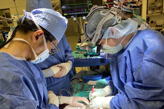 Ozaki Procedure being performed by Katsuhide Maeda, MD, pictured right, Shigeo Ozaki, MD, on the left. 