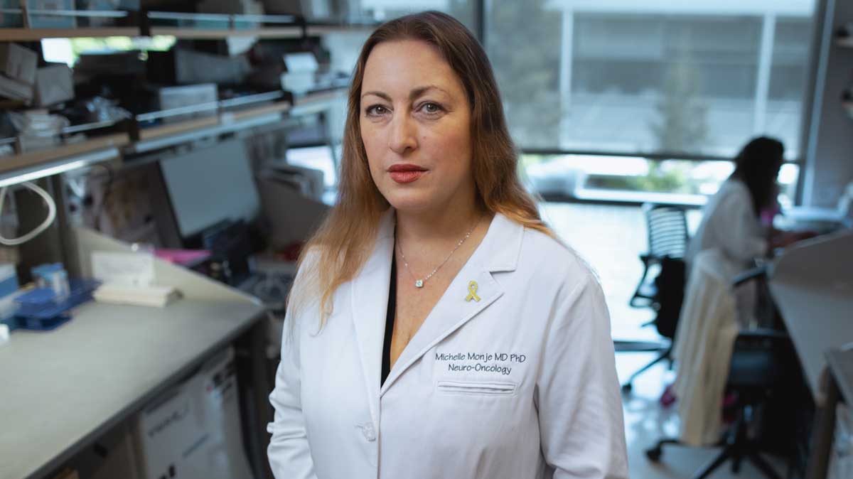 Michelle Monje, MD, PhD in her Stanford Lab, Palo Alto, CA