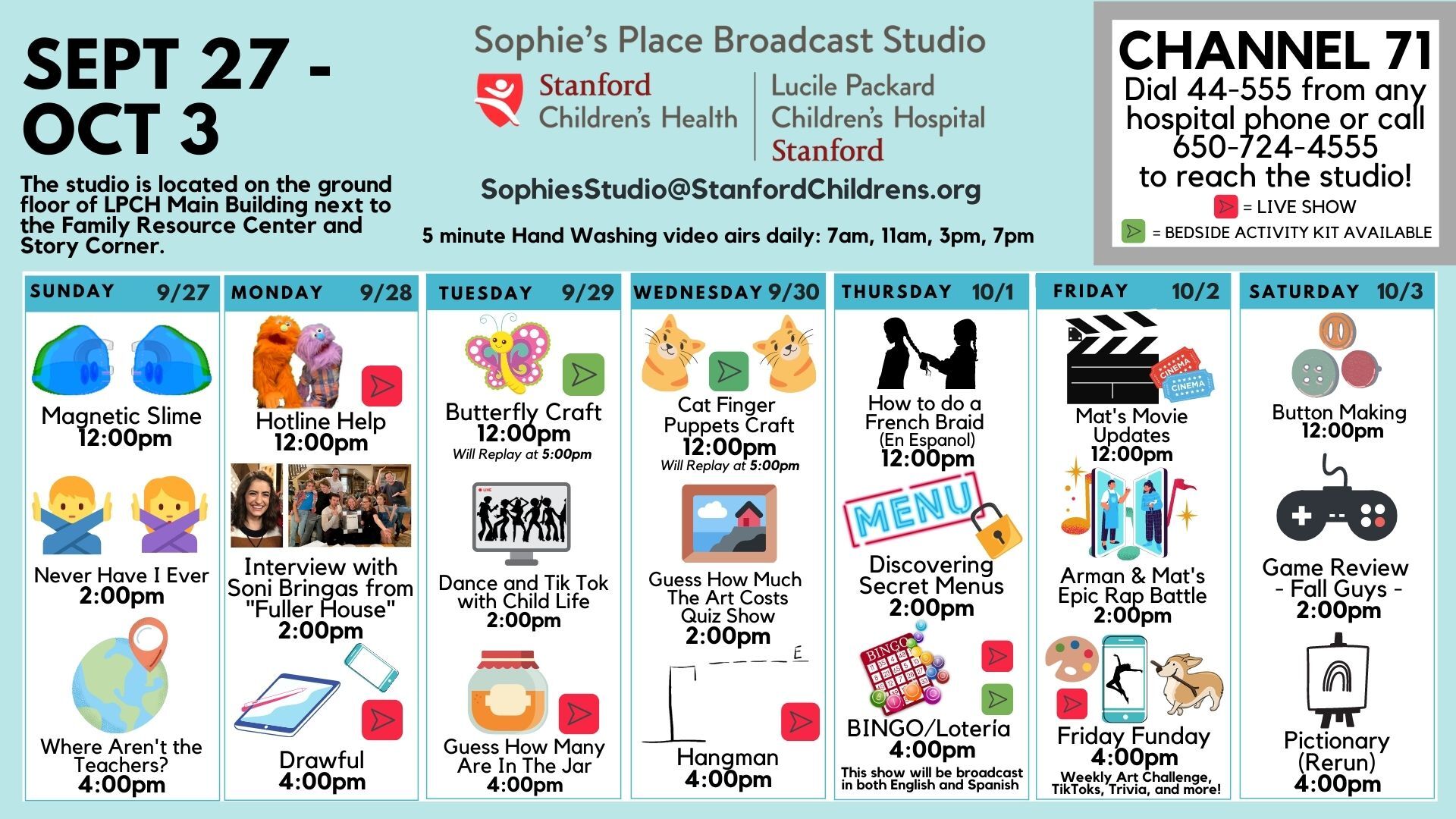 Sophie's Place Broadcast Studio Calendar
