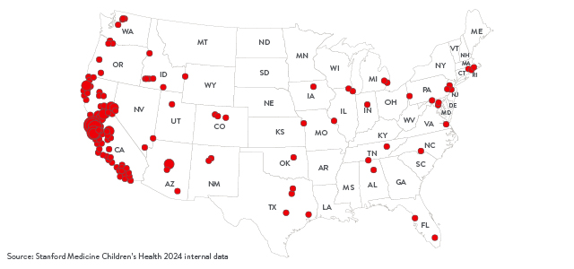 Patients traveling to Stanford Children's for pedictric IBD care in 2024