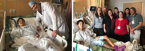 Drs. John Vorhies and Tomas Weiser with Francesco at Lucile Packard Children's Hospital Stanford in Palo Alto, CA
